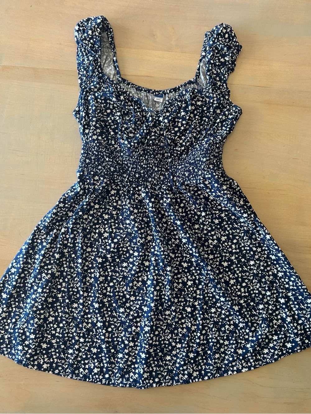 Old Navy Navy and White Floral Smocked Sundress